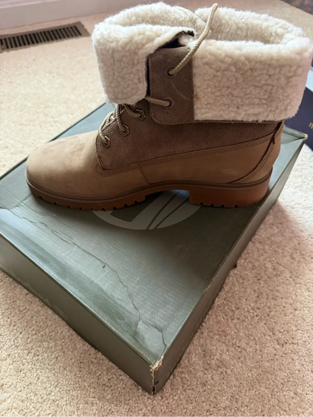 Timberland Tan Lace-Up Sherpa Collar Winter Boots